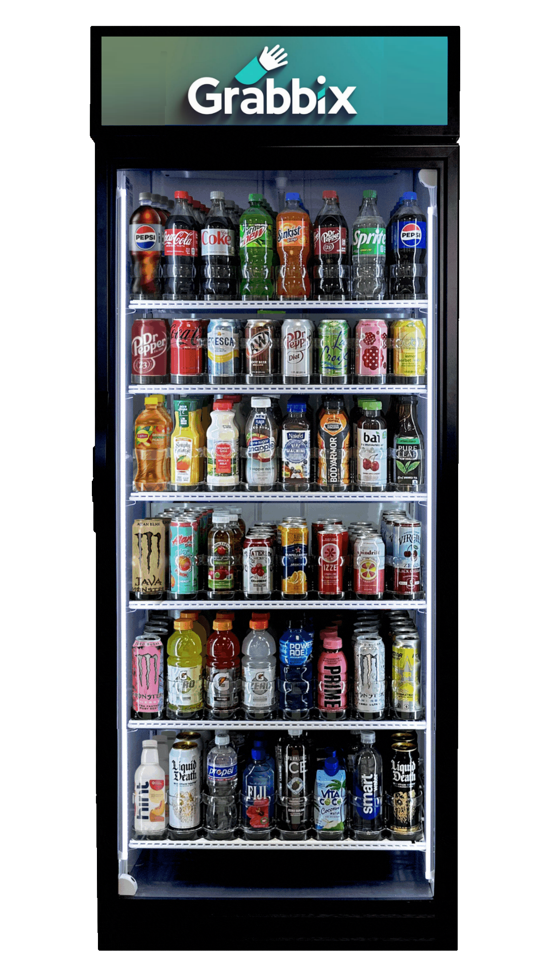 Grabbix AI-powered smart vending machine with digital display and glass doors